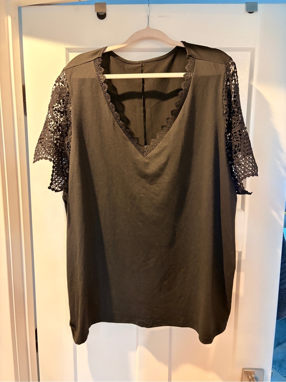SHEIN Black Lace-Sleeve V-Neck Women’s plus size Top fits like 4x